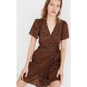 MADEWELL FLUTTER SLEEVE WRAP MINI DRESS IN PAINTED LEOPARD NWOT SIZE MEDIUM